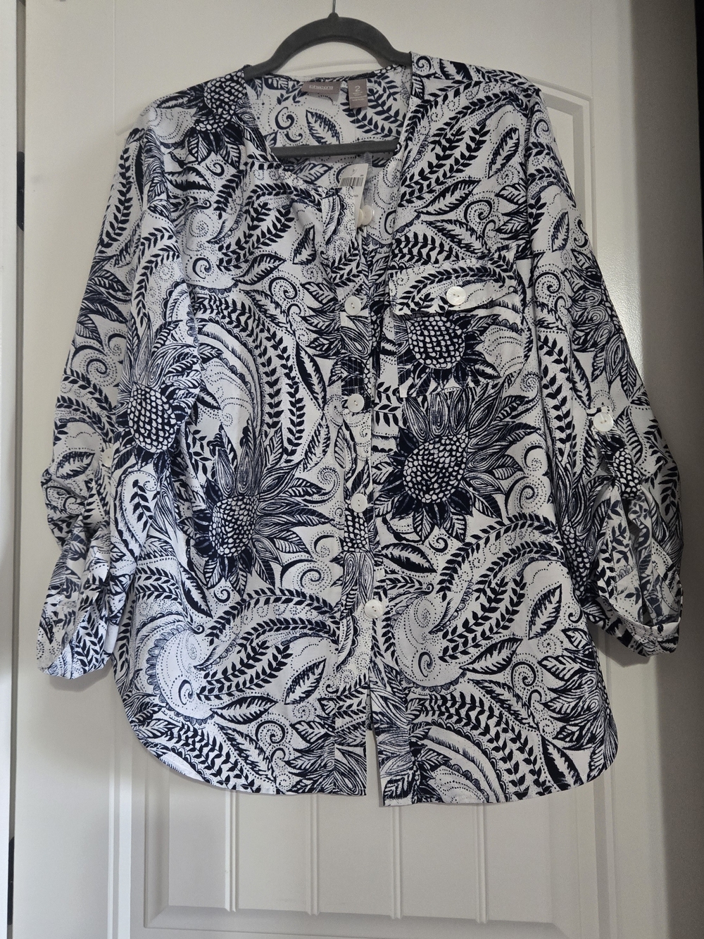 Chico's Navy & White Paisley Floral Button-Front Blouse
